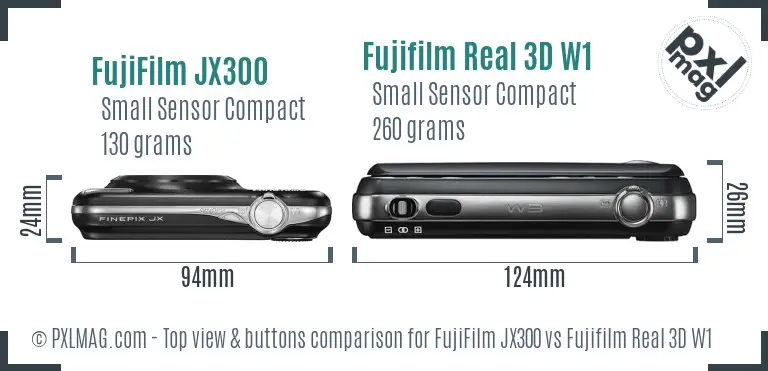 FujiFilm JX300 vs Fujifilm Real 3D W1 top view buttons comparison