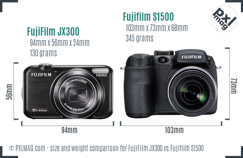 FujiFilm JX300 vs Fujifilm S1500 size comparison
