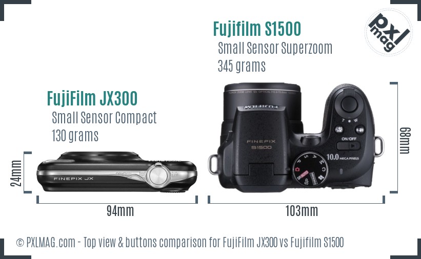 FujiFilm JX300 vs Fujifilm S1500 top view buttons comparison