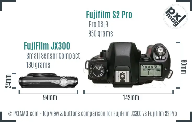 FujiFilm JX300 vs Fujifilm S2 Pro top view buttons comparison FujiFilm JX300 vs Fujifilm S2 Pro top view buttons comparison