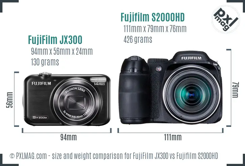 FujiFilm JX300 vs Fujifilm S2000HD size comparison