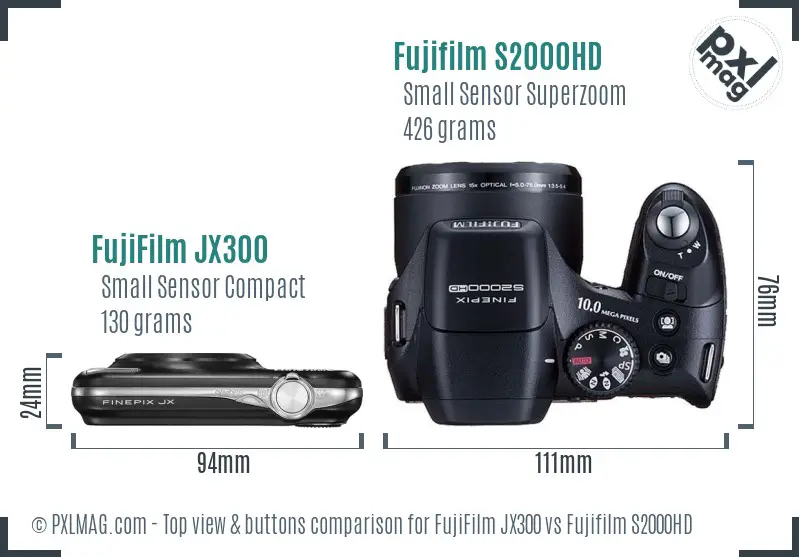 FujiFilm JX300 vs Fujifilm S2000HD top view buttons comparison