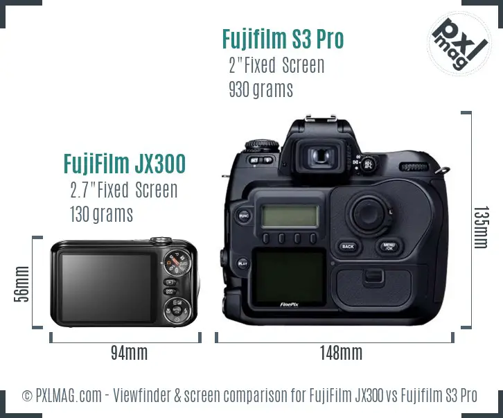 FujiFilm JX300 vs Fujifilm S3 Pro Screen and Viewfinder comparison