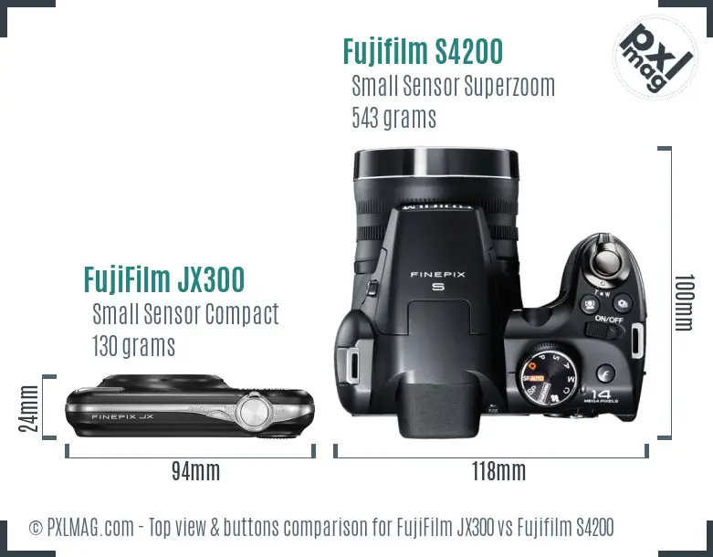FujiFilm JX300 vs Fujifilm S4200 top view buttons comparison FujiFilm JX300 vs Fujifilm S4200 top view buttons comparison