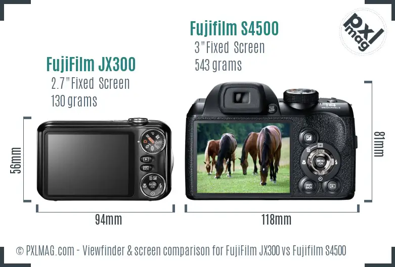 FujiFilm JX300 vs Fujifilm S4500 Screen and Viewfinder comparison FujiFilm JX300 vs Fujifilm S4500 Screen and Viewfinder comparison