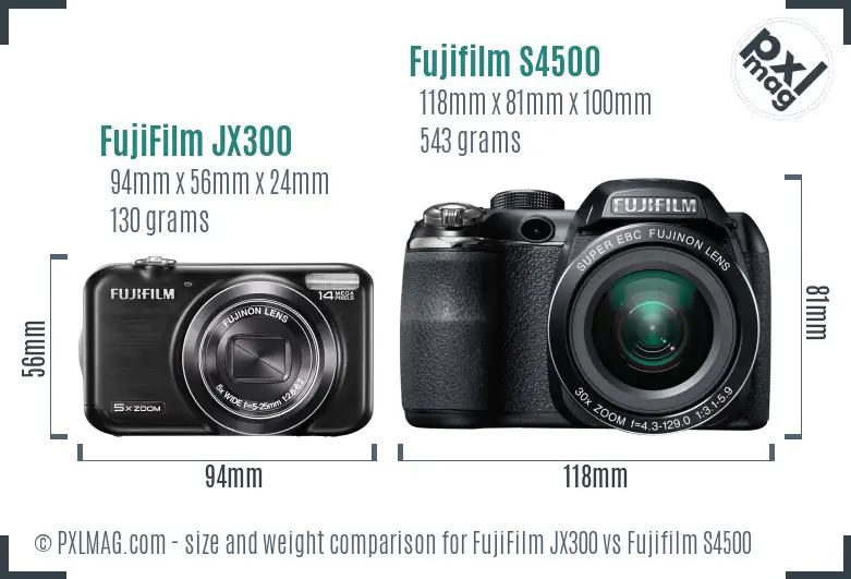 FujiFilm JX300 vs Fujifilm S4500 size comparison FujiFilm JX300 vs Fujifilm S4500 size comparison
