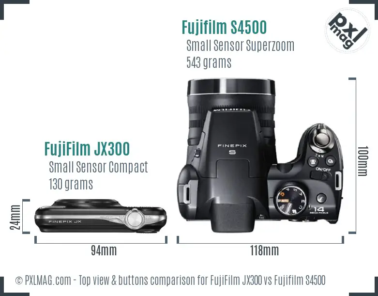 FujiFilm JX300 vs Fujifilm S4500 top view buttons comparison FujiFilm JX300 vs Fujifilm S4500 top view buttons comparison