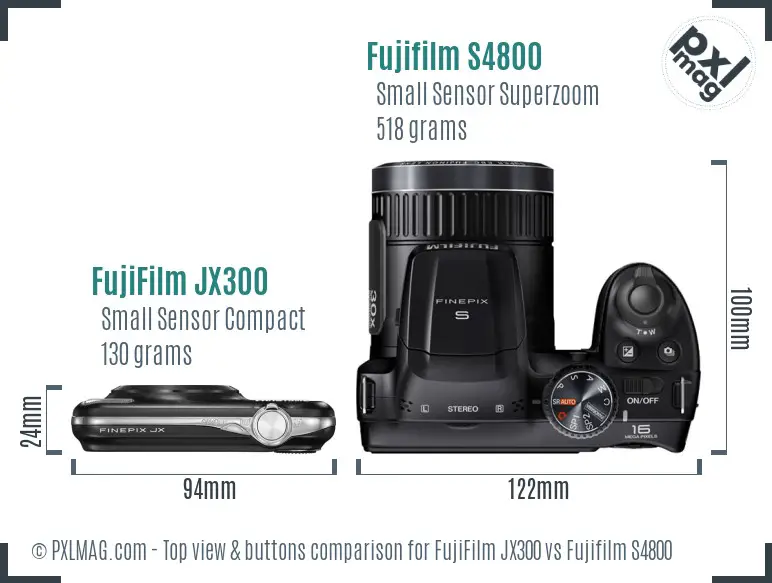 FujiFilm JX300 vs Fujifilm S4800 top view buttons comparison