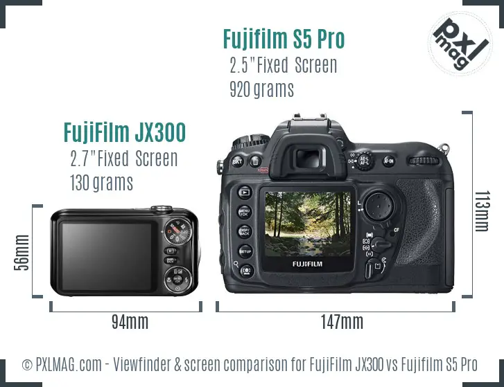 FujiFilm JX300 vs Fujifilm S5 Pro Screen and Viewfinder comparison