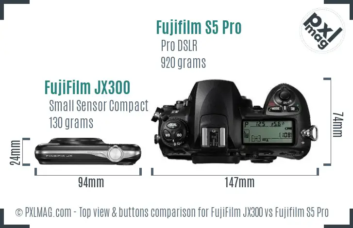 FujiFilm JX300 vs Fujifilm S5 Pro top view buttons comparison