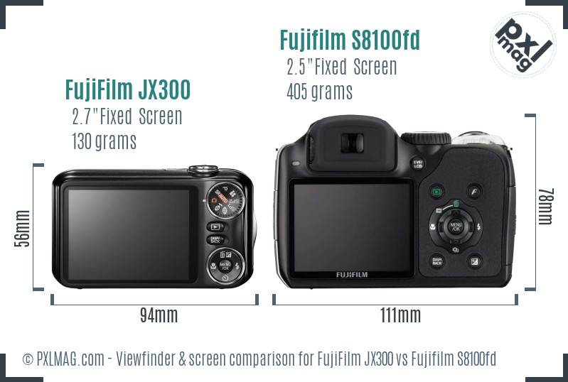 FujiFilm JX300 vs Fujifilm S8100fd Screen and Viewfinder comparison