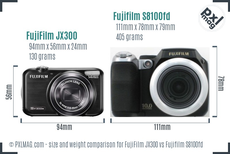 FujiFilm JX300 vs Fujifilm S8100fd size comparison FujiFilm JX300 vs Fujifilm S8100fd size comparison