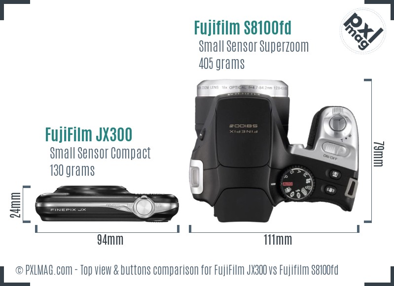 FujiFilm JX300 vs Fujifilm S8100fd top view buttons comparison