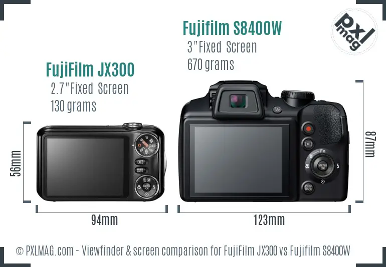 FujiFilm JX300 vs Fujifilm S8400W Screen and Viewfinder comparison