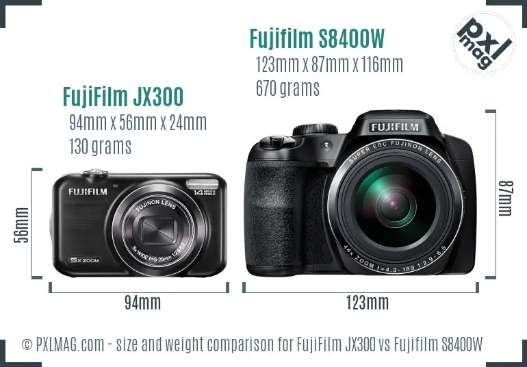 FujiFilm JX300 vs Fujifilm S8400W size comparison FujiFilm JX300 vs Fujifilm S8400W size comparison