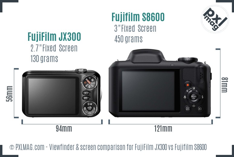 FujiFilm JX300 vs Fujifilm S8600 Screen and Viewfinder comparison