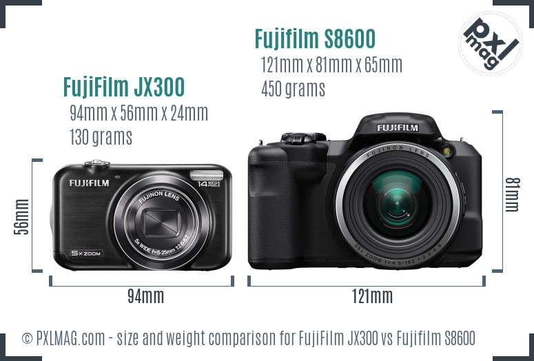 FujiFilm JX300 vs Fujifilm S8600 size comparison FujiFilm JX300 vs Fujifilm S8600 size comparison