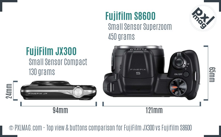 FujiFilm JX300 vs Fujifilm S8600 top view buttons comparison