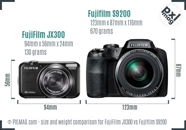 FujiFilm JX300 vs Fujifilm S9200 size comparison