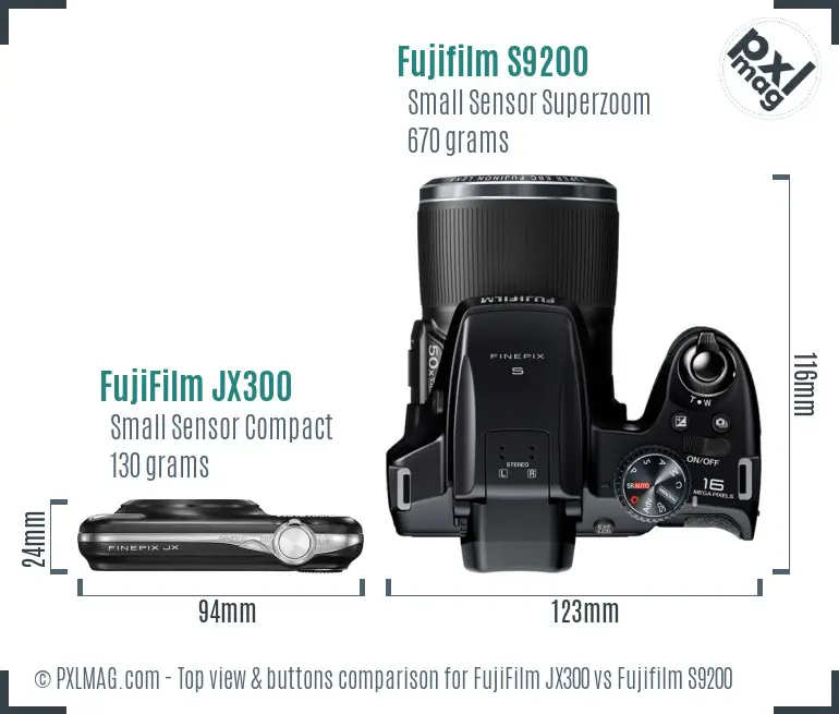FujiFilm JX300 vs Fujifilm S9200 top view buttons comparison