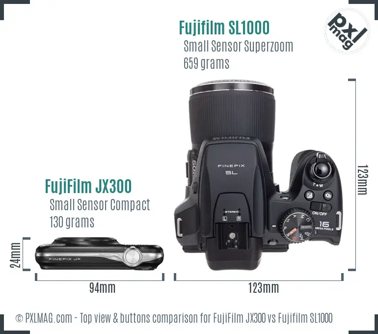 FujiFilm JX300 vs Fujifilm SL1000 top view buttons comparison