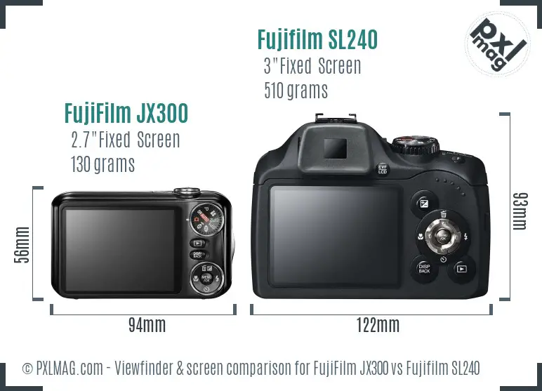 FujiFilm JX300 vs Fujifilm SL240 Screen and Viewfinder comparison
