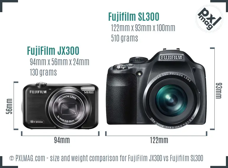 FujiFilm JX300 vs Fujifilm SL300 size comparison