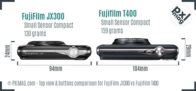 FujiFilm JX300 vs Fujifilm T400 top view buttons comparison