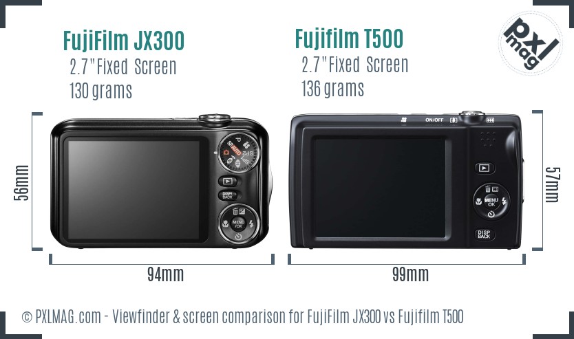 FujiFilm JX300 vs Fujifilm T500 Screen and Viewfinder comparison
