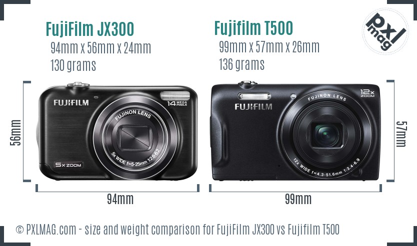 FujiFilm JX300 vs Fujifilm T500 size comparison