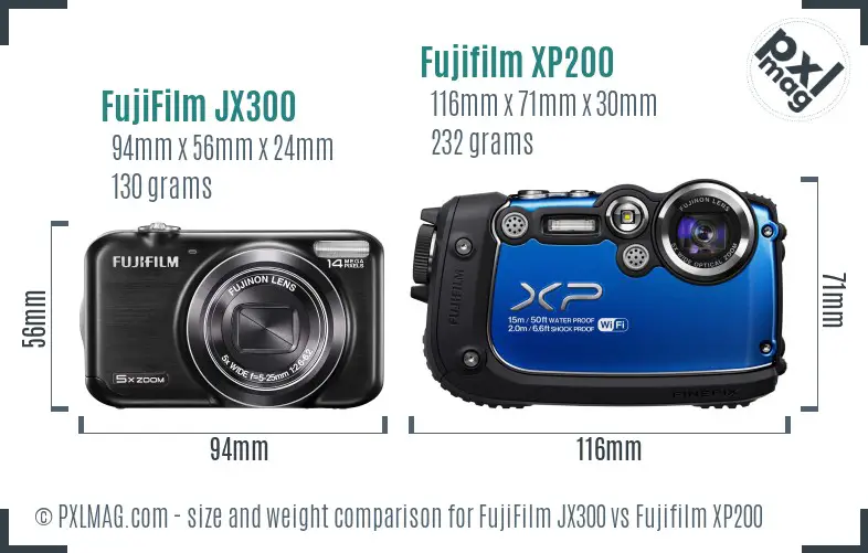 FujiFilm JX300 vs Fujifilm XP200 size comparison FujiFilm JX300 vs Fujifilm XP200 size comparison
