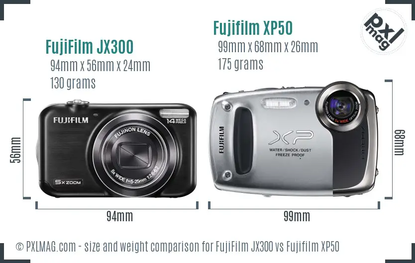 FujiFilm JX300 vs Fujifilm XP50 size comparison FujiFilm JX300 vs Fujifilm XP50 size comparison