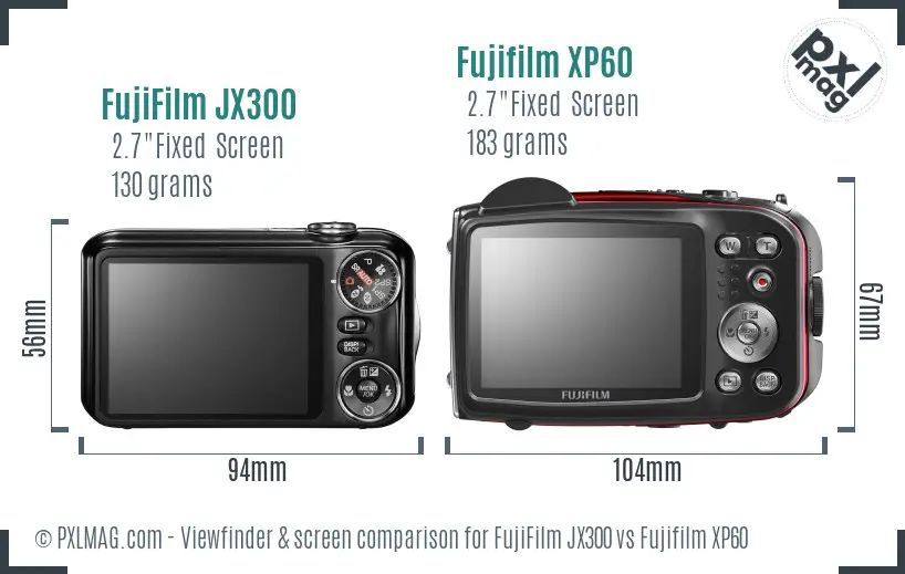 FujiFilm JX300 vs Fujifilm XP60 Screen and Viewfinder comparison