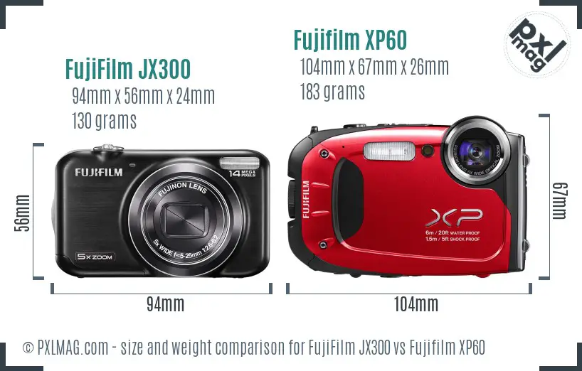 FujiFilm JX300 vs Fujifilm XP60 size comparison