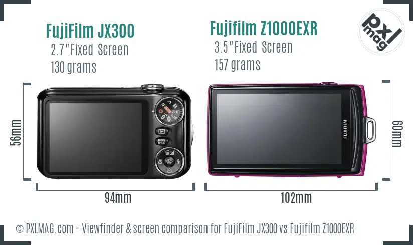 FujiFilm JX300 vs Fujifilm Z1000EXR Screen and Viewfinder comparison