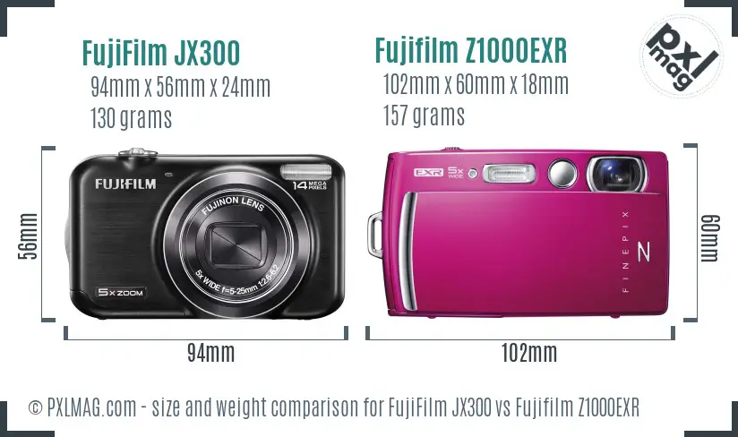 FujiFilm JX300 vs Fujifilm Z1000EXR size comparison