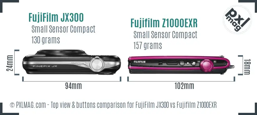 FujiFilm JX300 vs Fujifilm Z1000EXR top view buttons comparison