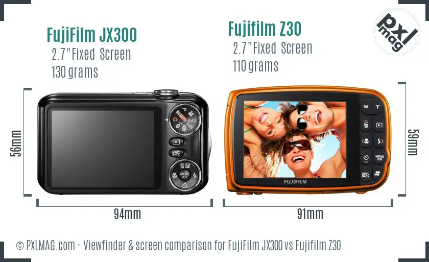 FujiFilm JX300 vs Fujifilm Z30 Screen and Viewfinder comparison