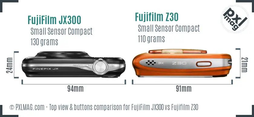 FujiFilm JX300 vs Fujifilm Z30 top view buttons comparison