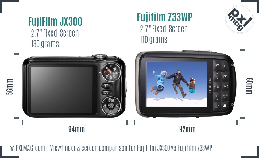 FujiFilm JX300 vs Fujifilm Z33WP Screen and Viewfinder comparison