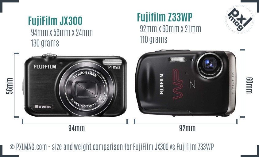 FujiFilm JX300 vs Fujifilm Z33WP size comparison