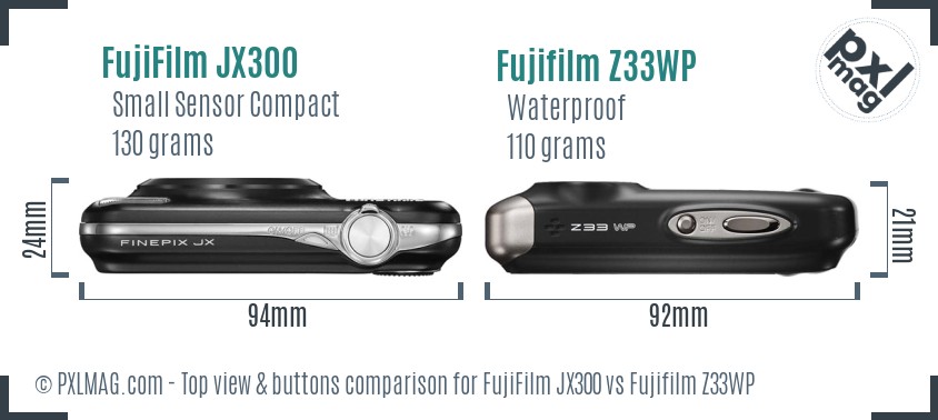 FujiFilm JX300 vs Fujifilm Z33WP top view buttons comparison