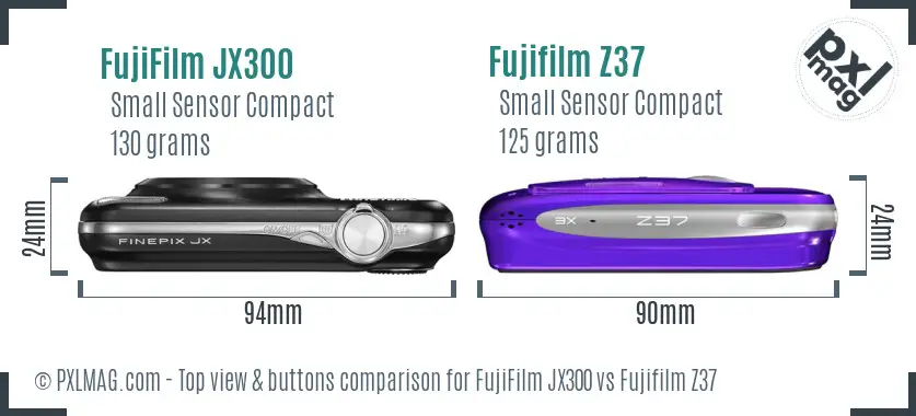 FujiFilm JX300 vs Fujifilm Z37 top view buttons comparison