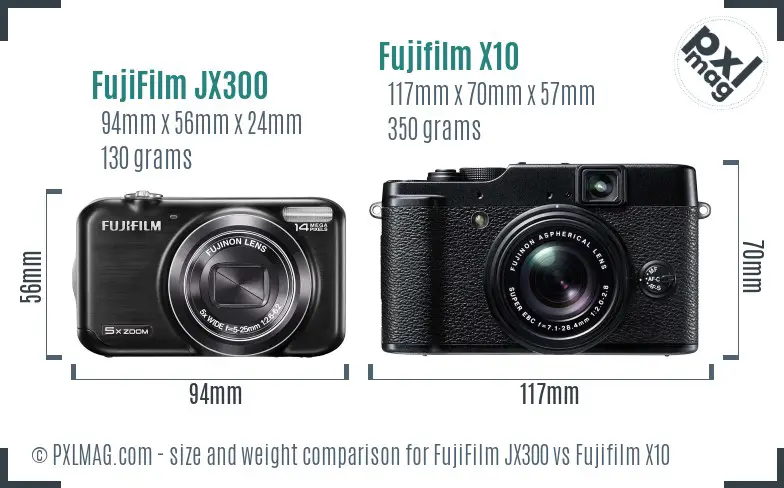 FujiFilm JX300 vs Fujifilm X10 size comparison