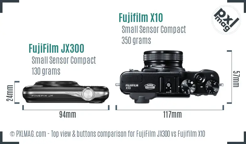 FujiFilm JX300 vs Fujifilm X10 top view buttons comparison