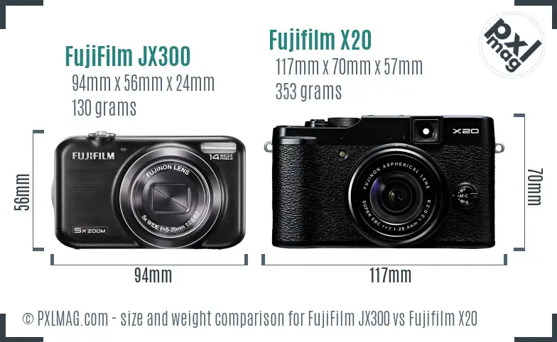 FujiFilm JX300 vs Fujifilm X20 size comparison