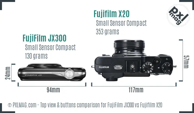 FujiFilm JX300 vs Fujifilm X20 top view buttons comparison