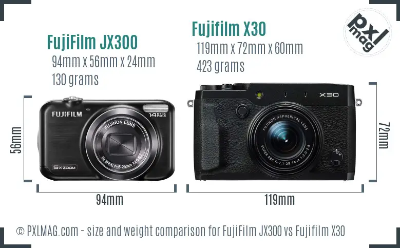 FujiFilm JX300 vs Fujifilm X30 size comparison
