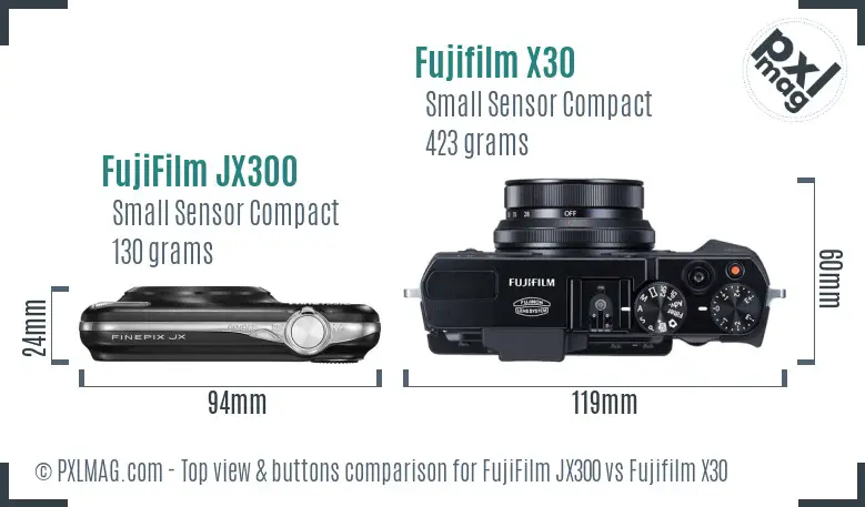 FujiFilm JX300 vs Fujifilm X30 top view buttons comparison