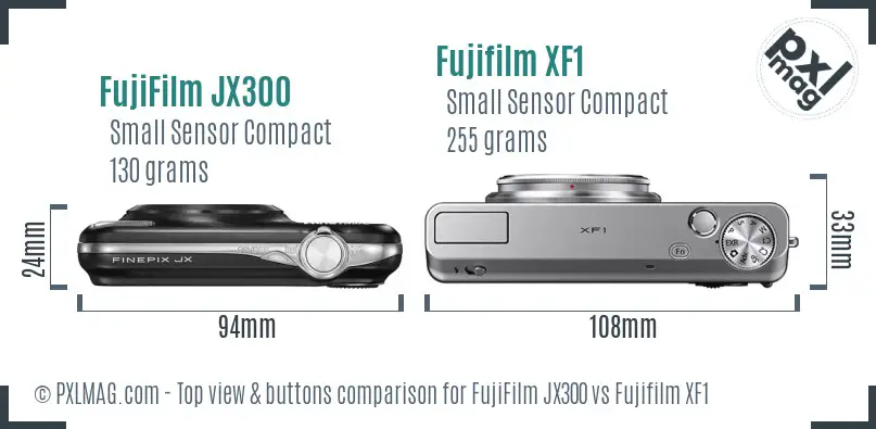 FujiFilm JX300 vs Fujifilm XF1 top view buttons comparison